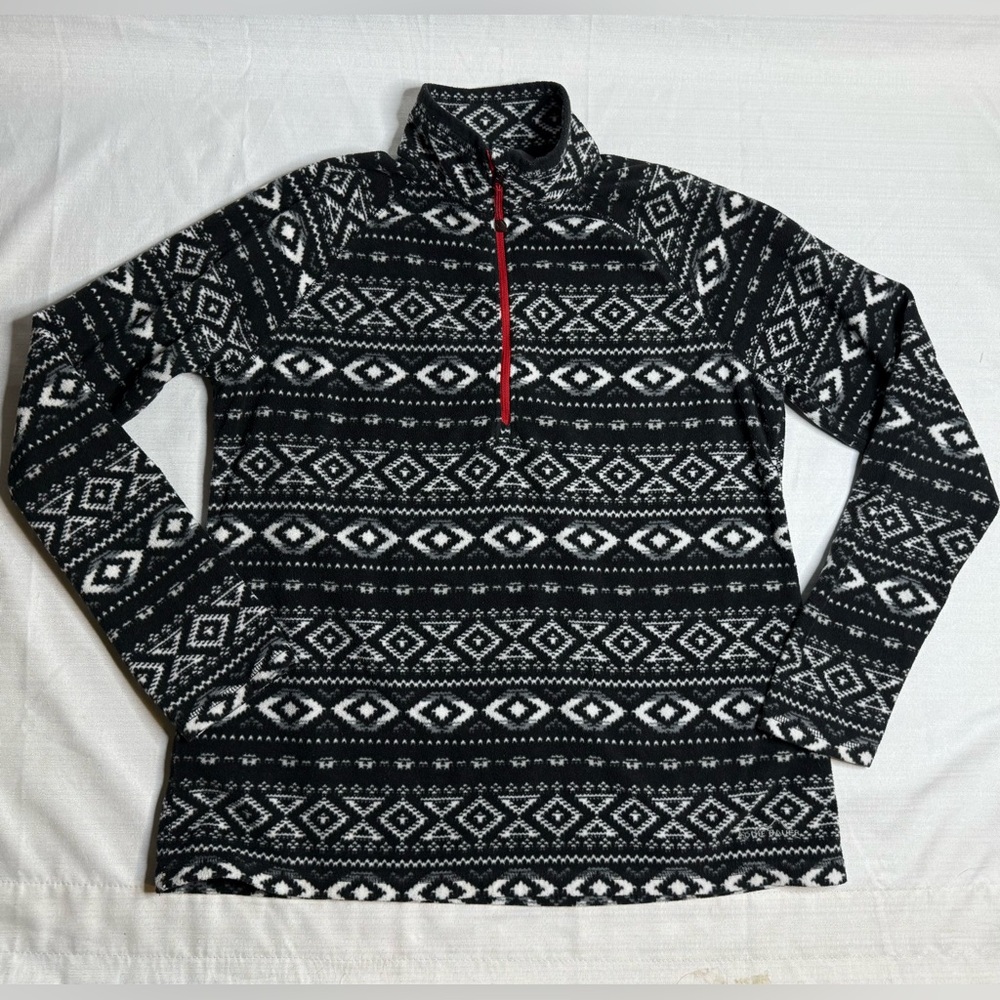 Eddie Bauer Quest Women’s Fleece Black & White Aztec Print 1/4 Zip Pullover XL